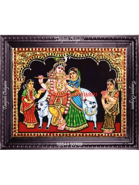 Radha Krishna Tanjore Painting with Cows